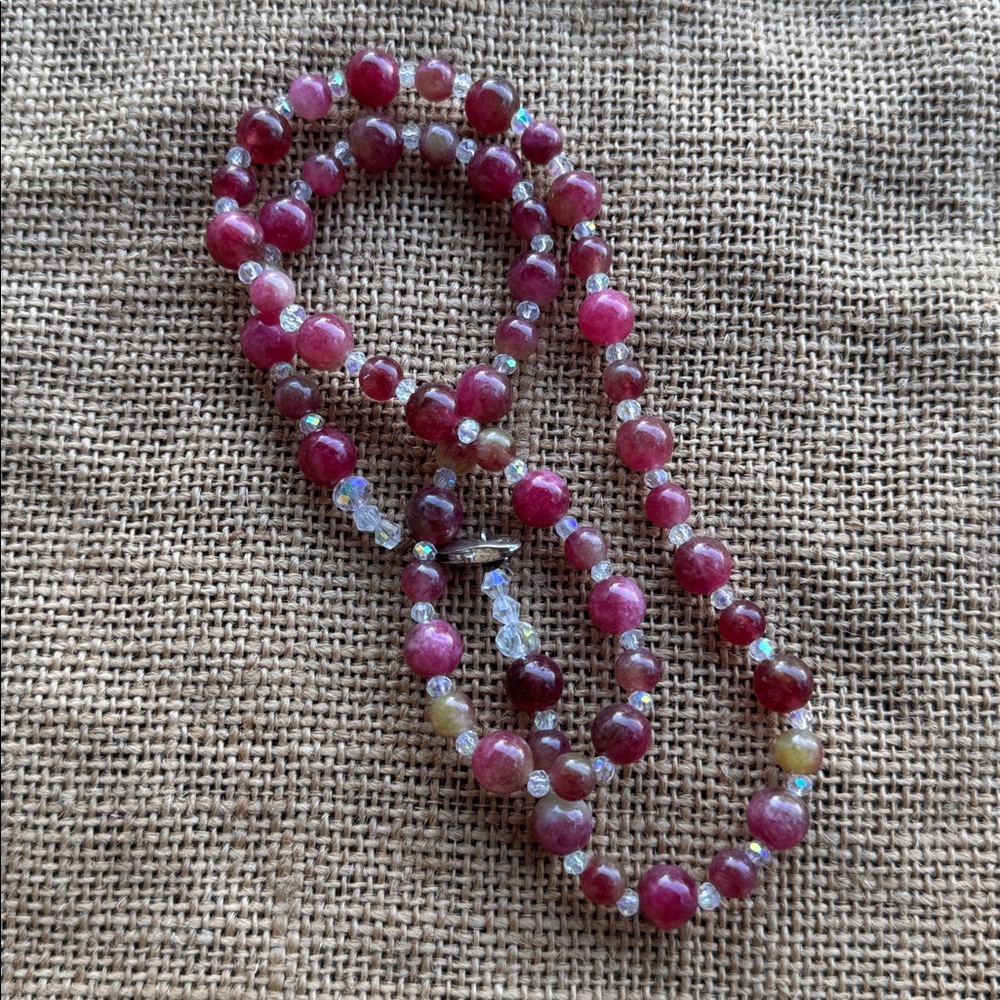 Natural Pink Tourmaline 8mm Bead necklace & Crystal spacers - Picture 4 of 8